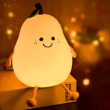 7-Color Soft Pear Silicone Night Lamp | USB Rechargeable Touch Sensor Light for Kids & Bedroom
