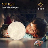 3D Moon Night Light 15cm | 7 Colors Touch Sensor & Wooden Stand