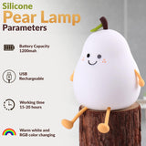 7-Color Soft Pear Silicone Night Lamp | USB Rechargeable Touch Sensor Light for Kids &amp; Bedroom