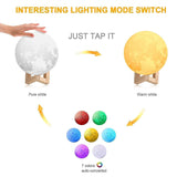 3D Moon Night Light 15cm | 7 Colors Touch Sensor & Wooden Stand